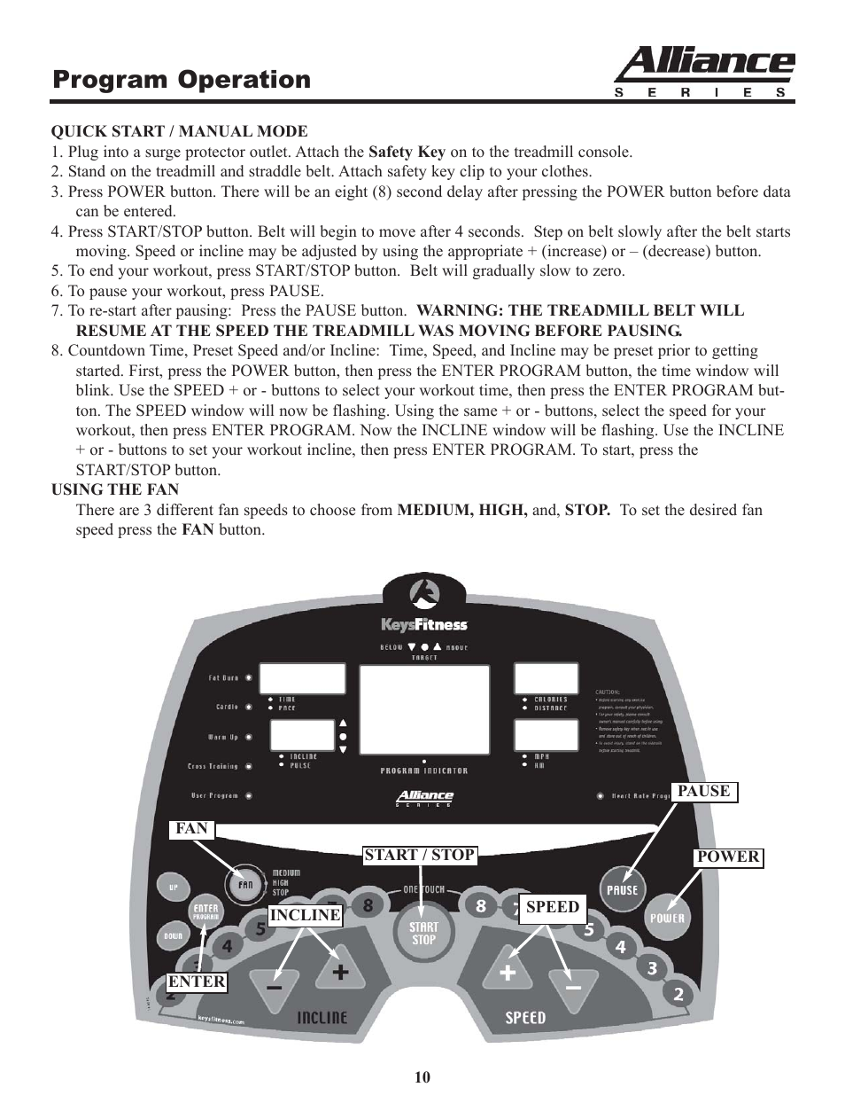 Program operation | Keys Fitness A6t User Manual | Page 10 / 27