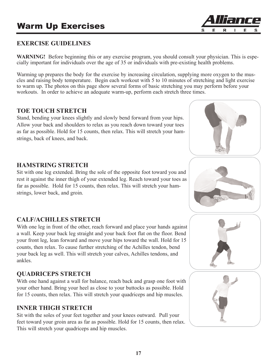 Warm up exercises | Keys Fitness A6t User Manual | Page 17 / 27