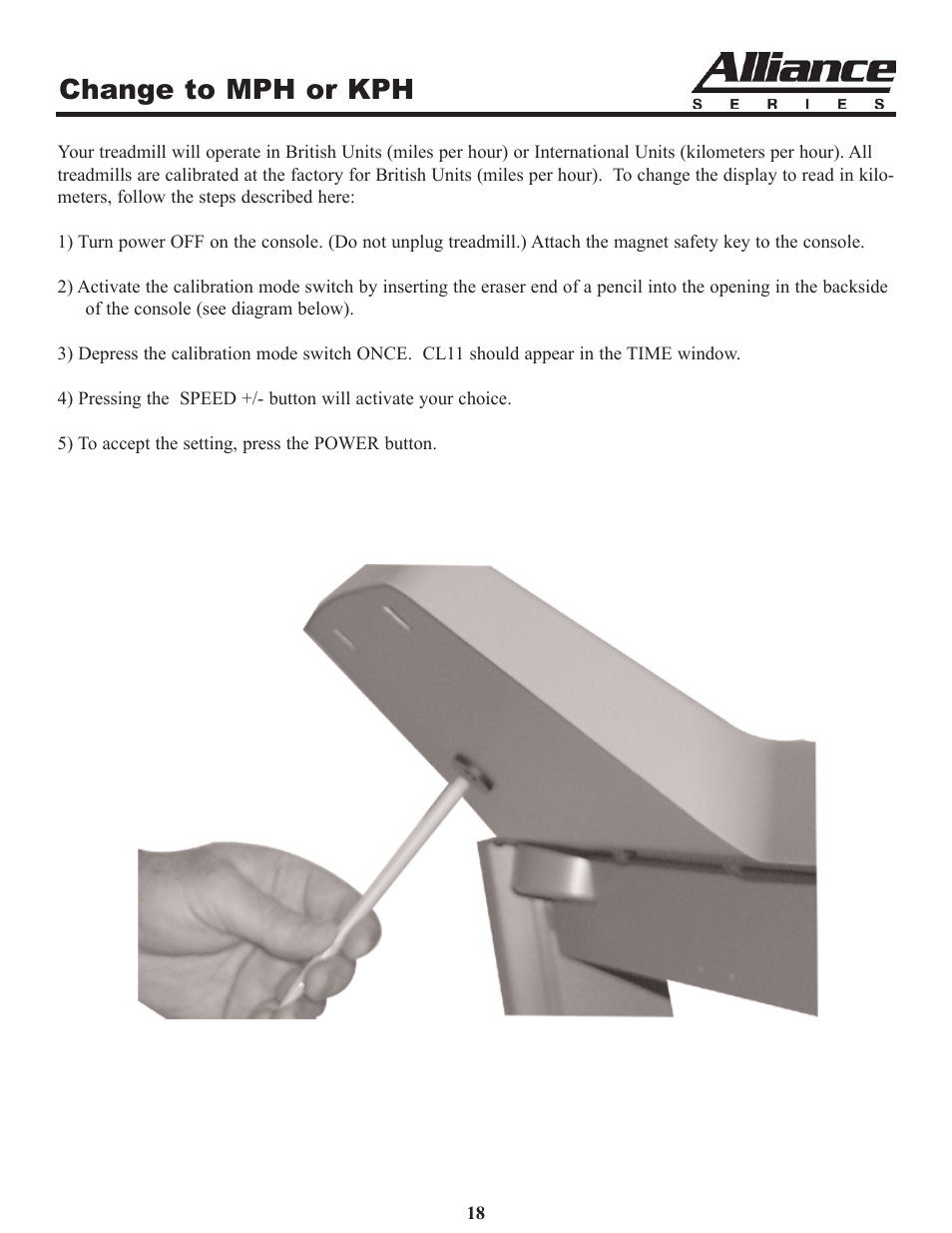 Change to mph or kph | Keys Fitness A6t User Manual | Page 18 / 27