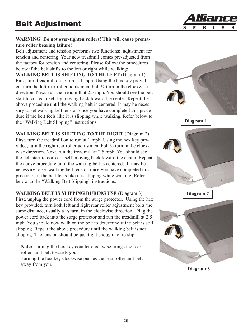 Belt adjustment | Keys Fitness A6t User Manual | Page 20 / 27