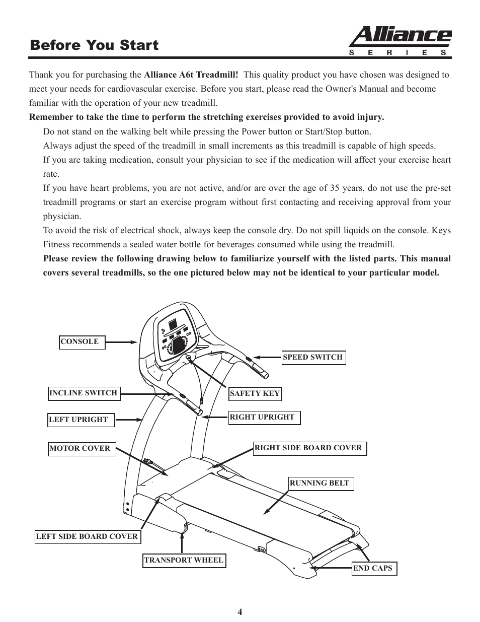 Before you start | Keys Fitness A6t User Manual | Page 4 / 27