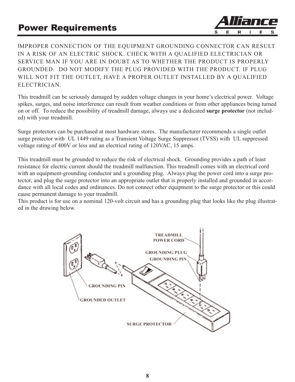 Power requirements | Keys Fitness A6t User Manual | Page 8 / 27