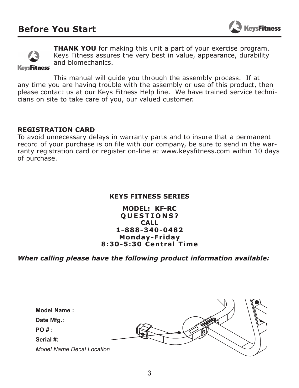 Before you start | Keys Fitness KF-RC User Manual | Page 3 / 12