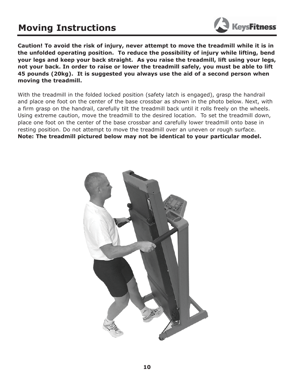 Moving instructions | Keys Fitness 5600T User Manual | Page 10 / 31