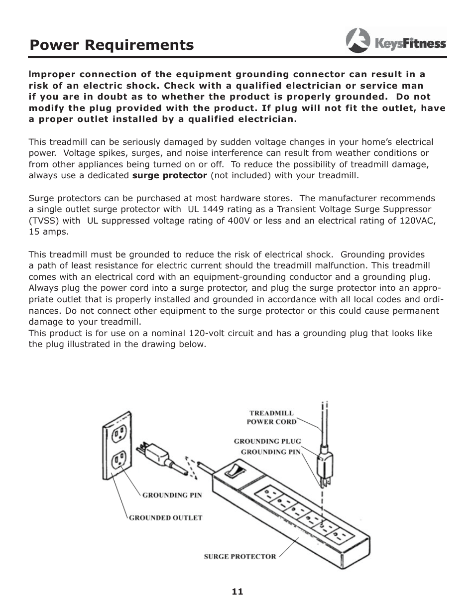 Power requirements | Keys Fitness 5600T User Manual | Page 11 / 31