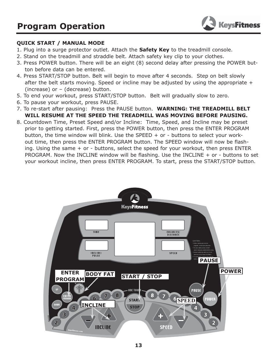 Program operation | Keys Fitness 5600T User Manual | Page 13 / 31