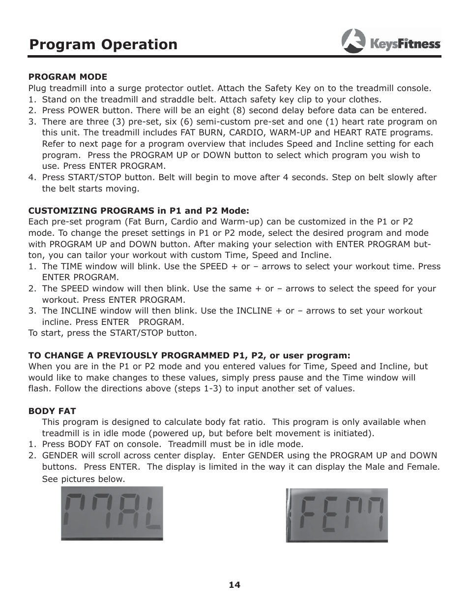 Program operation | Keys Fitness 5600T User Manual | Page 14 / 31