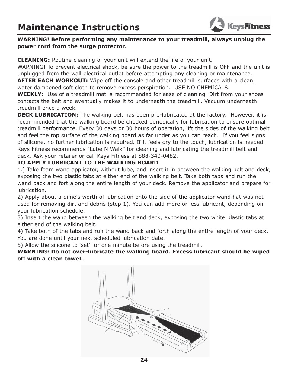 Maintenance instructions | Keys Fitness 5600T User Manual | Page 24 / 31