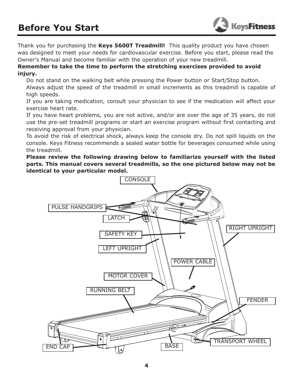 Before you start | Keys Fitness 5600T User Manual | Page 4 / 31
