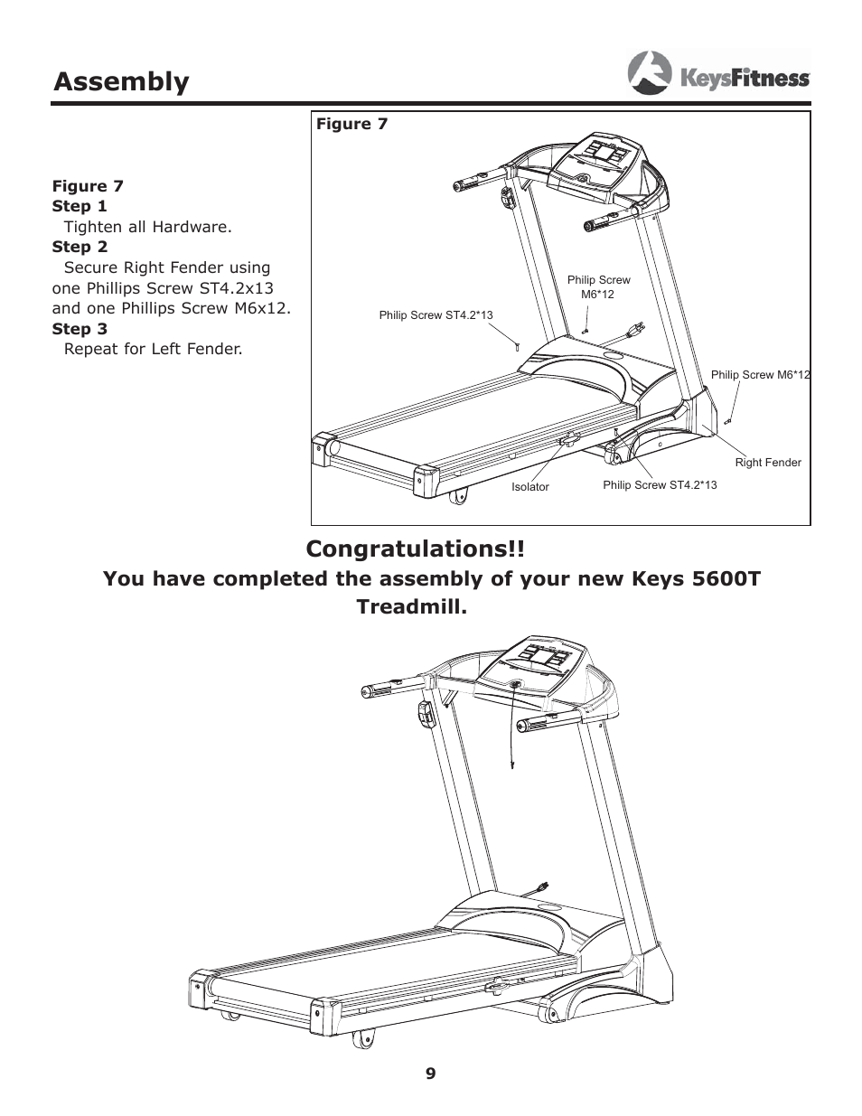 Assembly | Keys Fitness 5600T User Manual | Page 9 / 31