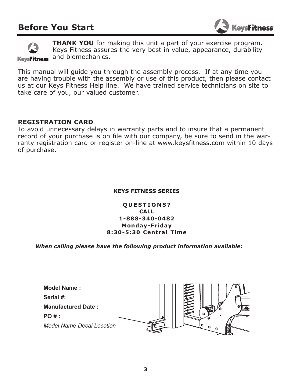 Before you start | Keys Fitness KF-1560 User Manual | Page 3 / 29