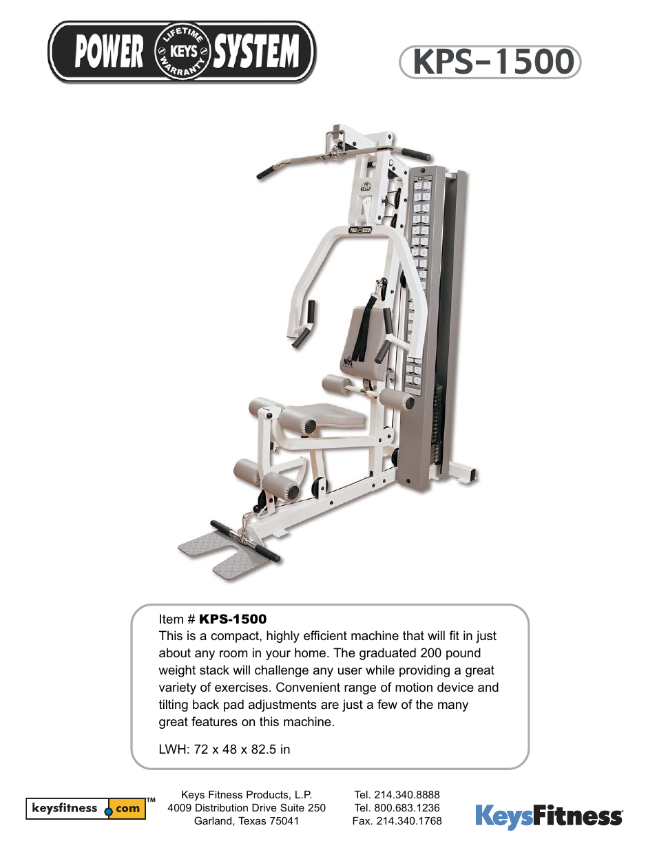 Keys Fitness KPS-1500 User Manual | 1 page