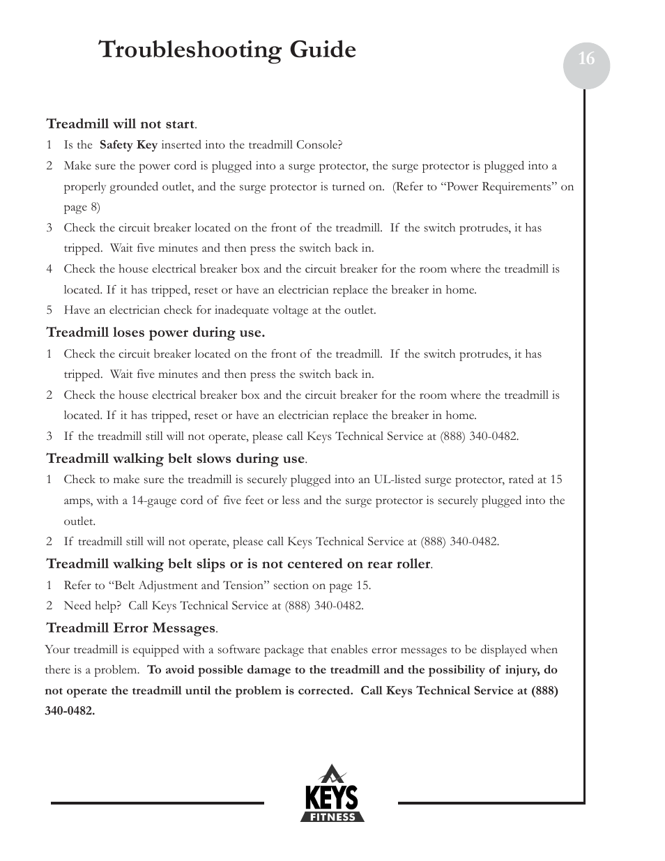 Troubleshooting guide | Keys Fitness Discovery 100 DCV100 User Manual | Page 16 / 18