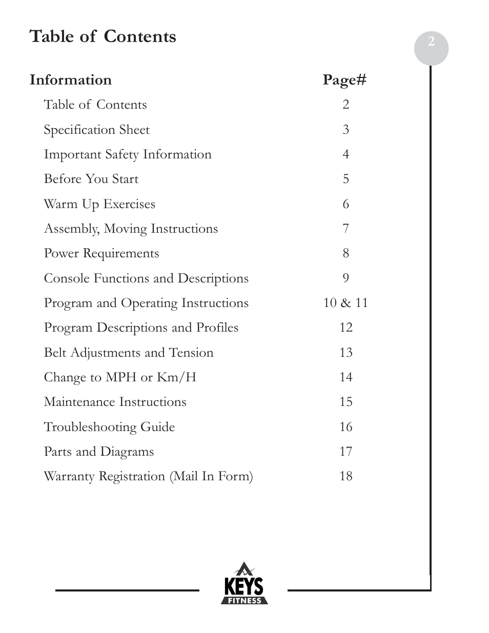 Keys Fitness Discovery 100 DCV100 User Manual | Page 2 / 18