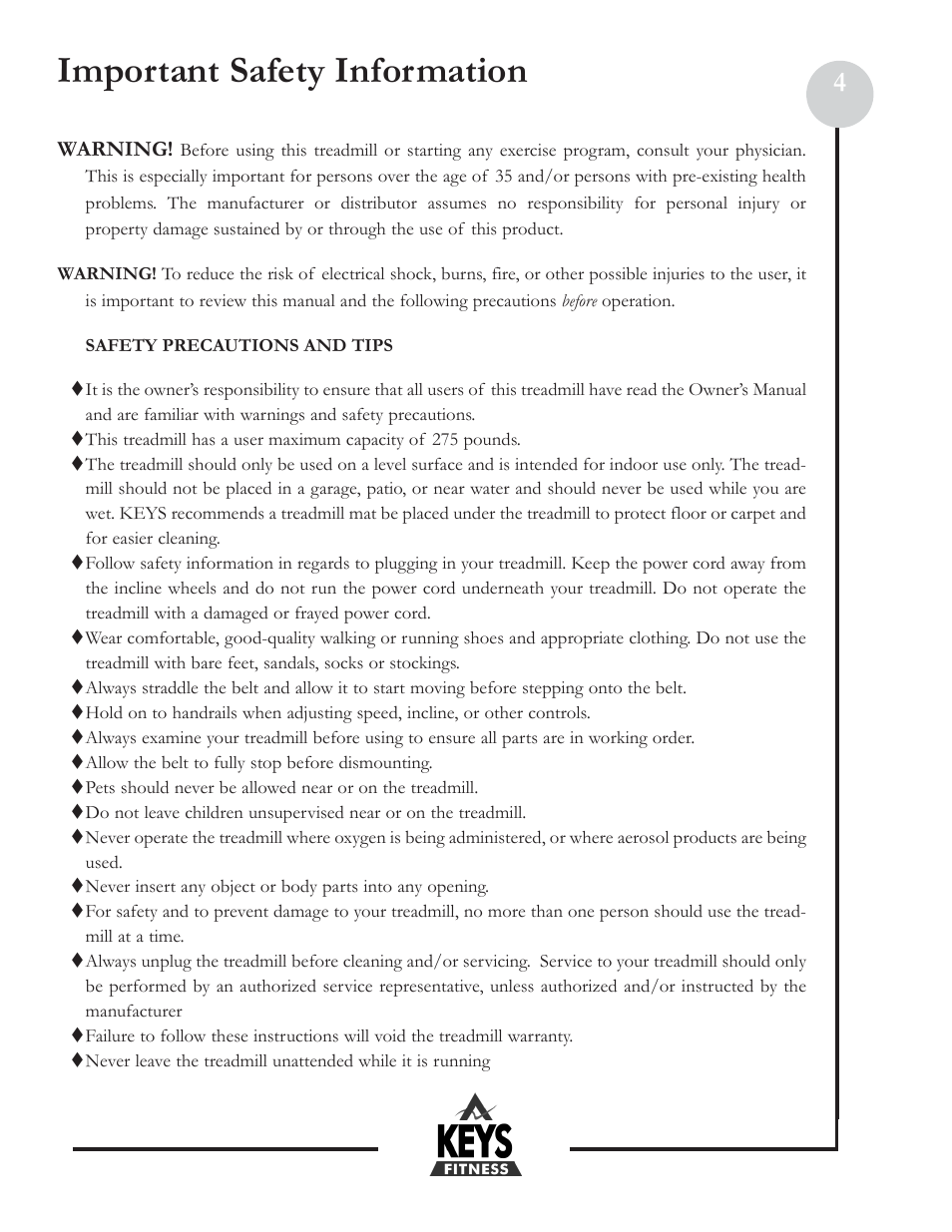 Important safety information | Keys Fitness Discovery 100 DCV100 User Manual | Page 4 / 18