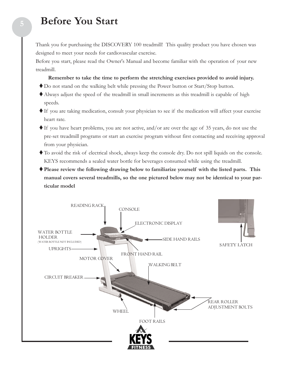 Before you start | Keys Fitness Discovery 100 DCV100 User Manual | Page 5 / 18