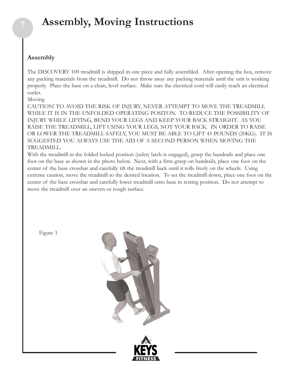 Assembly, moving instructions | Keys Fitness Discovery 100 DCV100 User Manual | Page 7 / 18