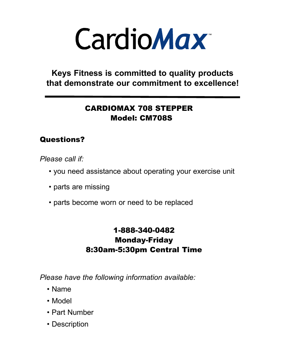 Keys Fitness CM708S User Manual | Page 2 / 16