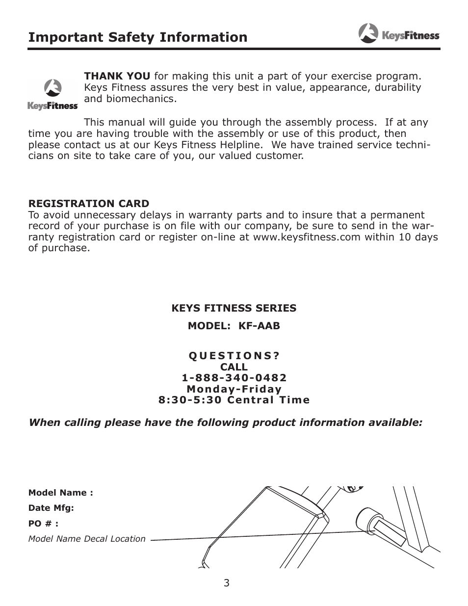 Important safety information | Keys Fitness KF-AAB User Manual | Page 3 / 11