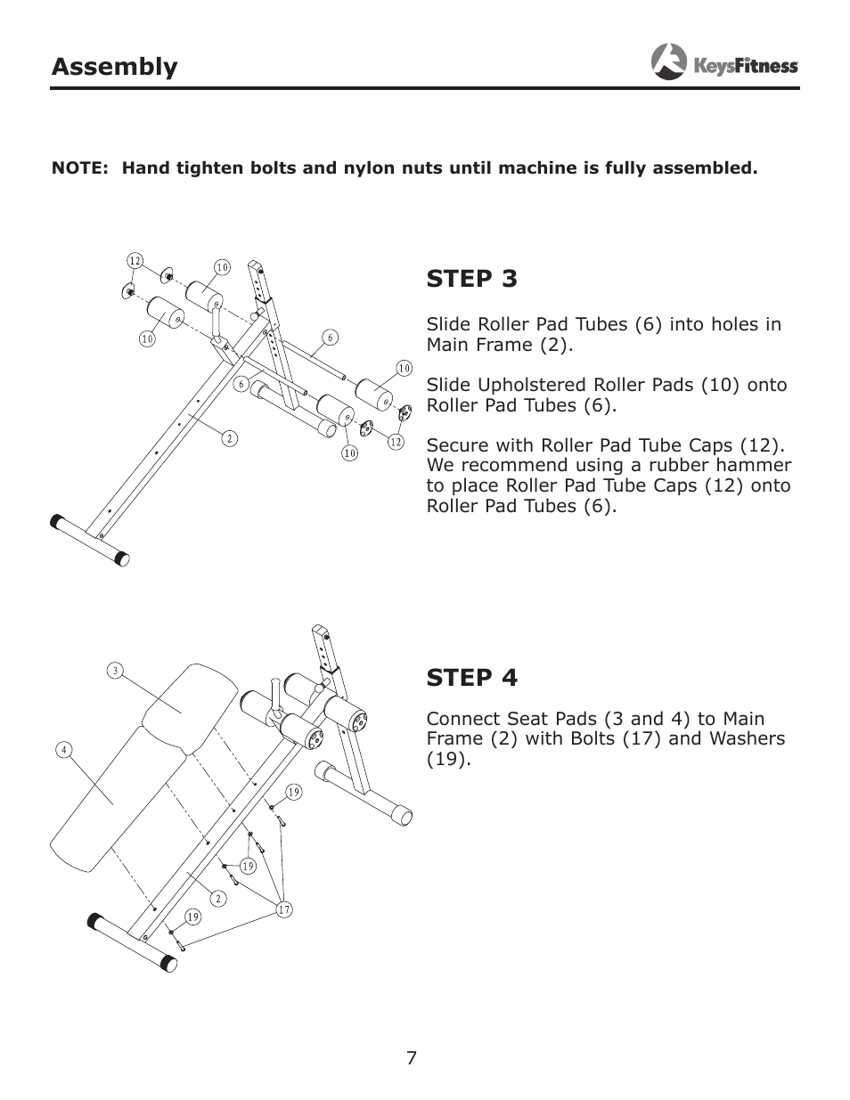 Step 3 step 4, Assembly | Keys Fitness KF-AAB User Manual | Page 7 / 11