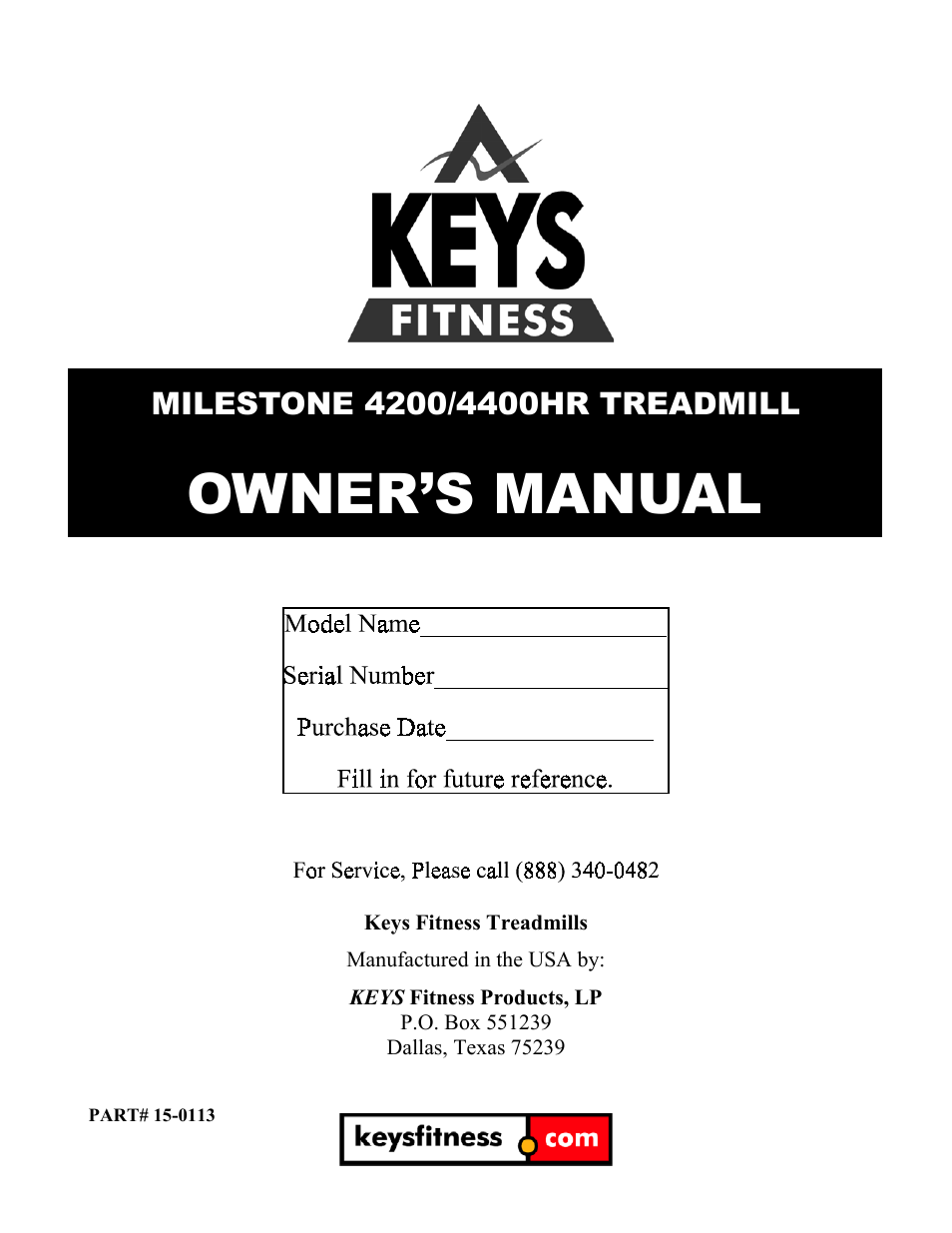 Keys Fitness Milestone 4400HR User Manual | 22 pages