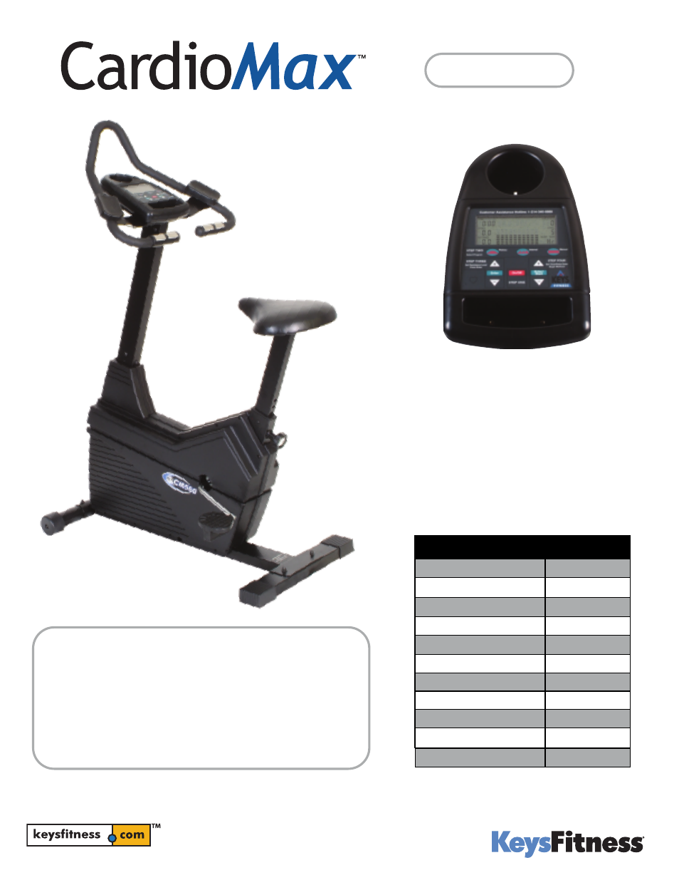 Keys Fitness CardioMax CM560 User Manual | 1 page