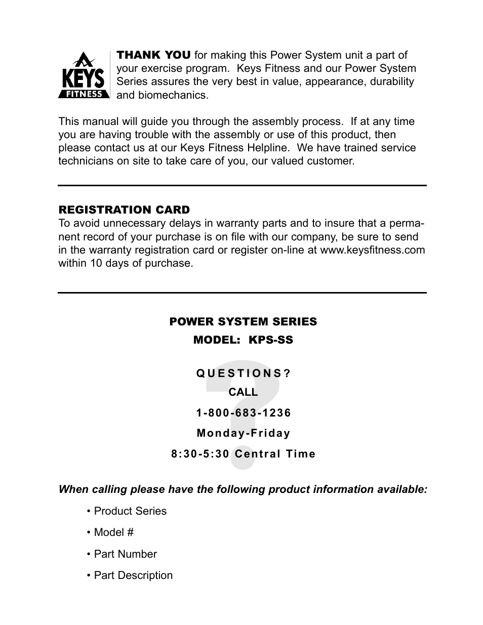 Keys Fitness KPS-SS User Manual | Page 2 / 12