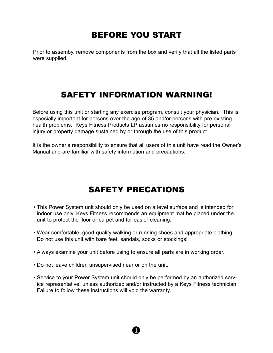 Before you start, Safety information warning, Safety precations | Keys Fitness KPS-SS User Manual | Page 3 / 12
