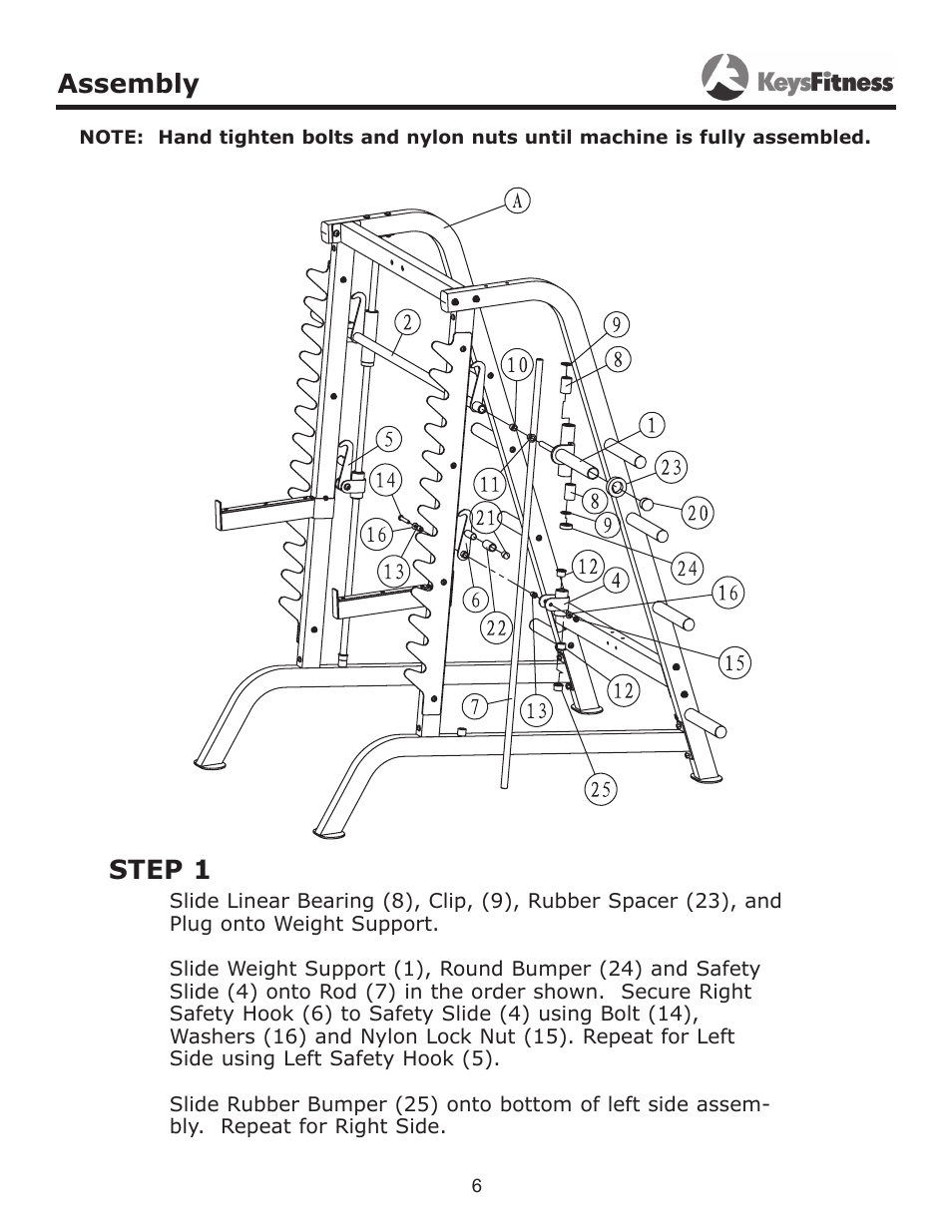Step 1, Assembly | Keys Fitness KF-HCS User Manual | Page 6 / 11