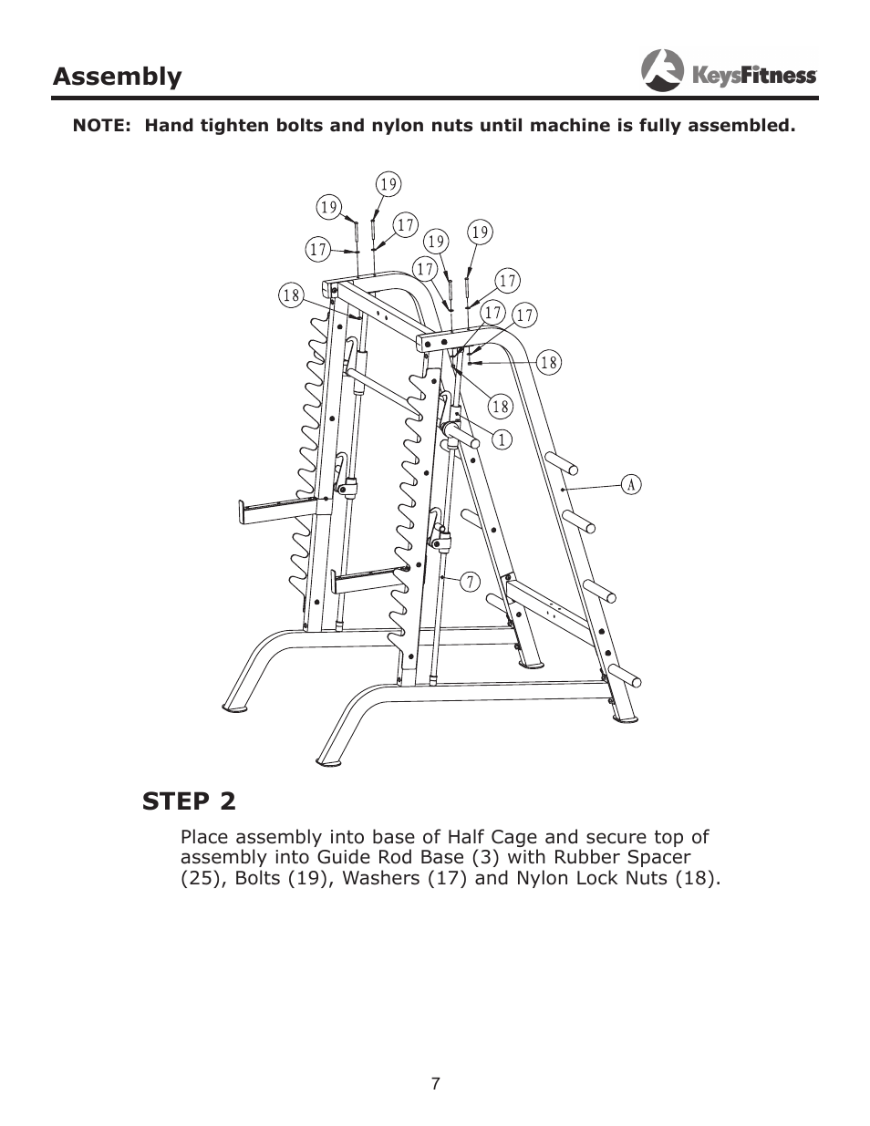 Step 2, Assembly | Keys Fitness KF-HCS User Manual | Page 7 / 11