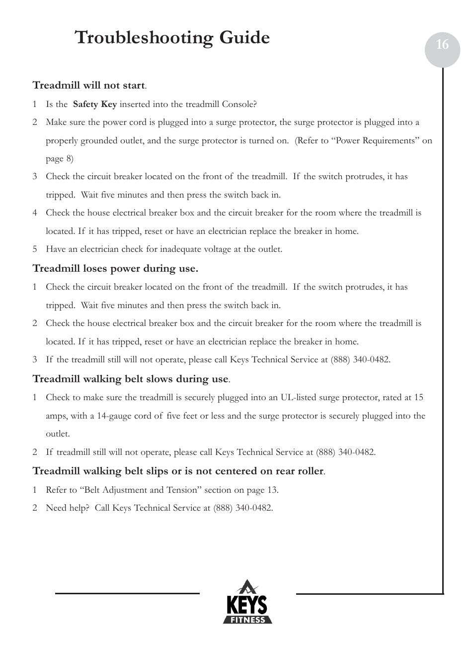 Troubleshooting guide | Keys Fitness HT2-0 User Manual | Page 16 / 20