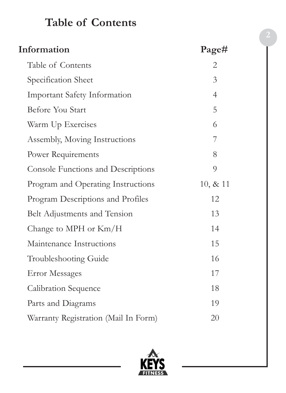 Keys Fitness HT2-0 User Manual | Page 2 / 20