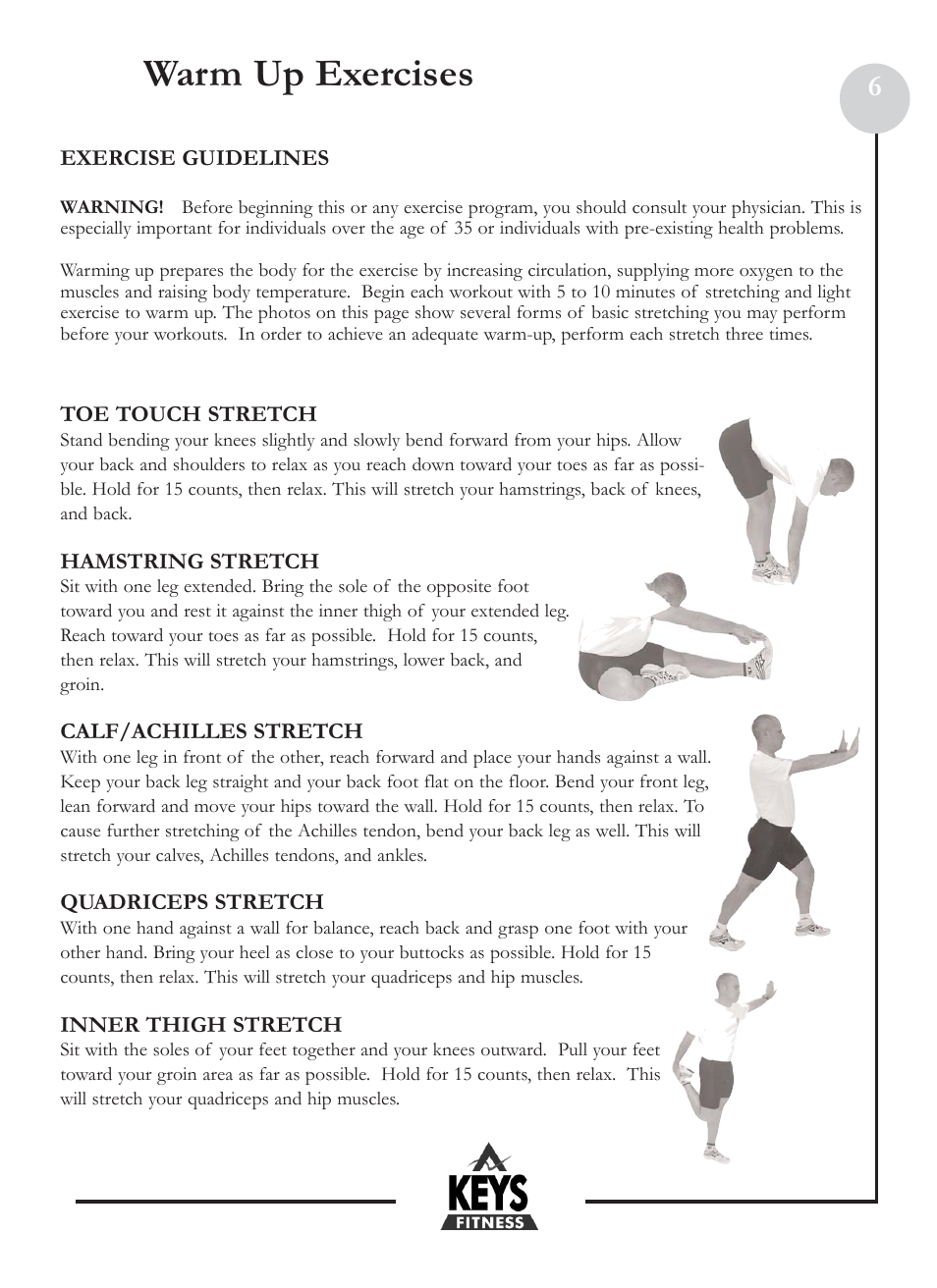 Warm up exercises | Keys Fitness HT2-0 User Manual | Page 6 / 20