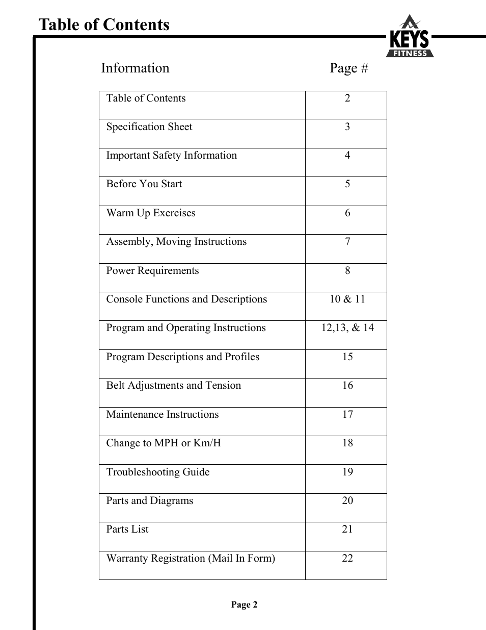 Keys Fitness DCV560HR User Manual | Page 2 / 22