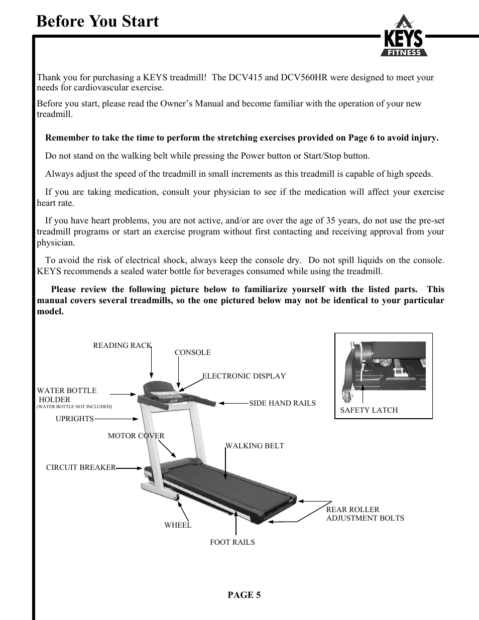 Before you start | Keys Fitness DCV560HR User Manual | Page 5 / 22