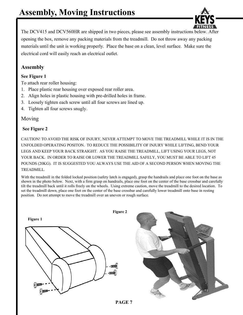 Assembly, moving instructions | Keys Fitness DCV560HR User Manual | Page 7 / 22