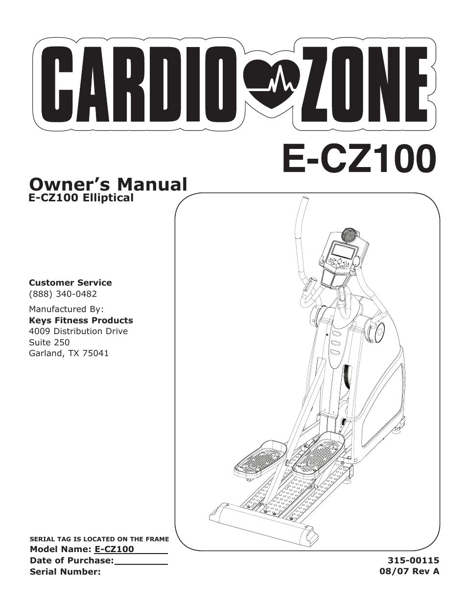 Keys Fitness CARDIOZONE E-CZ100 User Manual | 24 pages