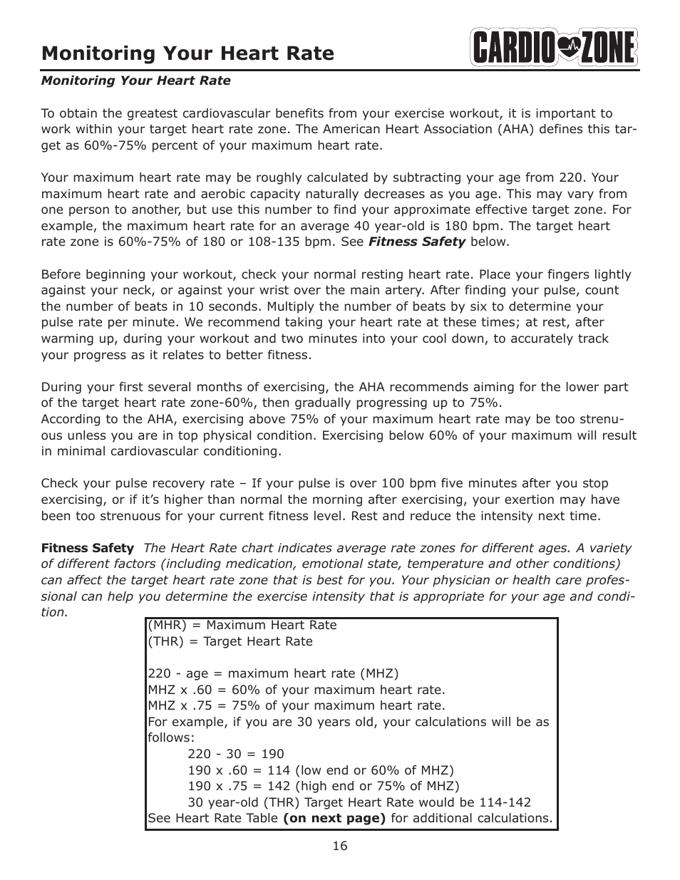 Monitoring your heart rate | Keys Fitness CARDIOZONE E-CZ100 User Manual | Page 16 / 24