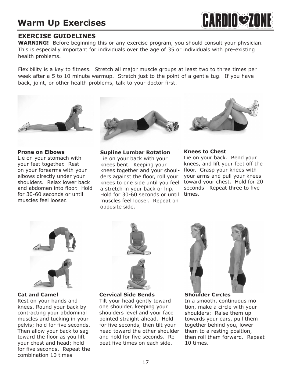 Warm up exercises | Keys Fitness CARDIOZONE E-CZ100 User Manual | Page 17 / 24