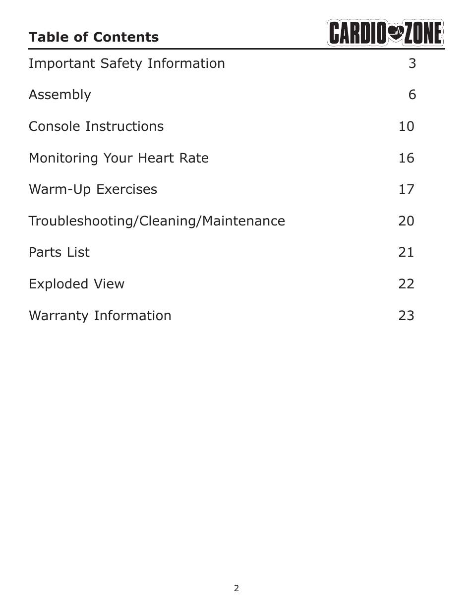 Keys Fitness CARDIOZONE E-CZ100 User Manual | Page 2 / 24