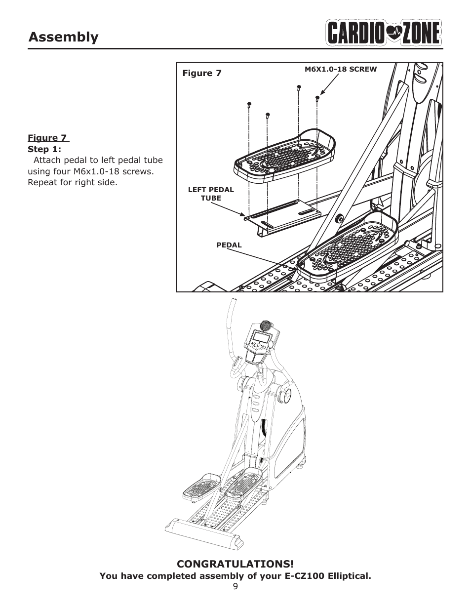 Assembly | Keys Fitness CARDIOZONE E-CZ100 User Manual | Page 9 / 24