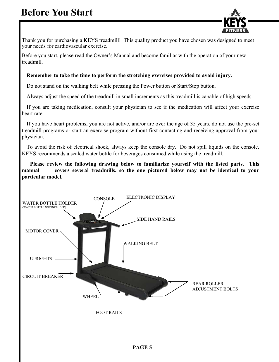 Before you start | Keys Fitness HT9000 User Manual | Page 5 / 20