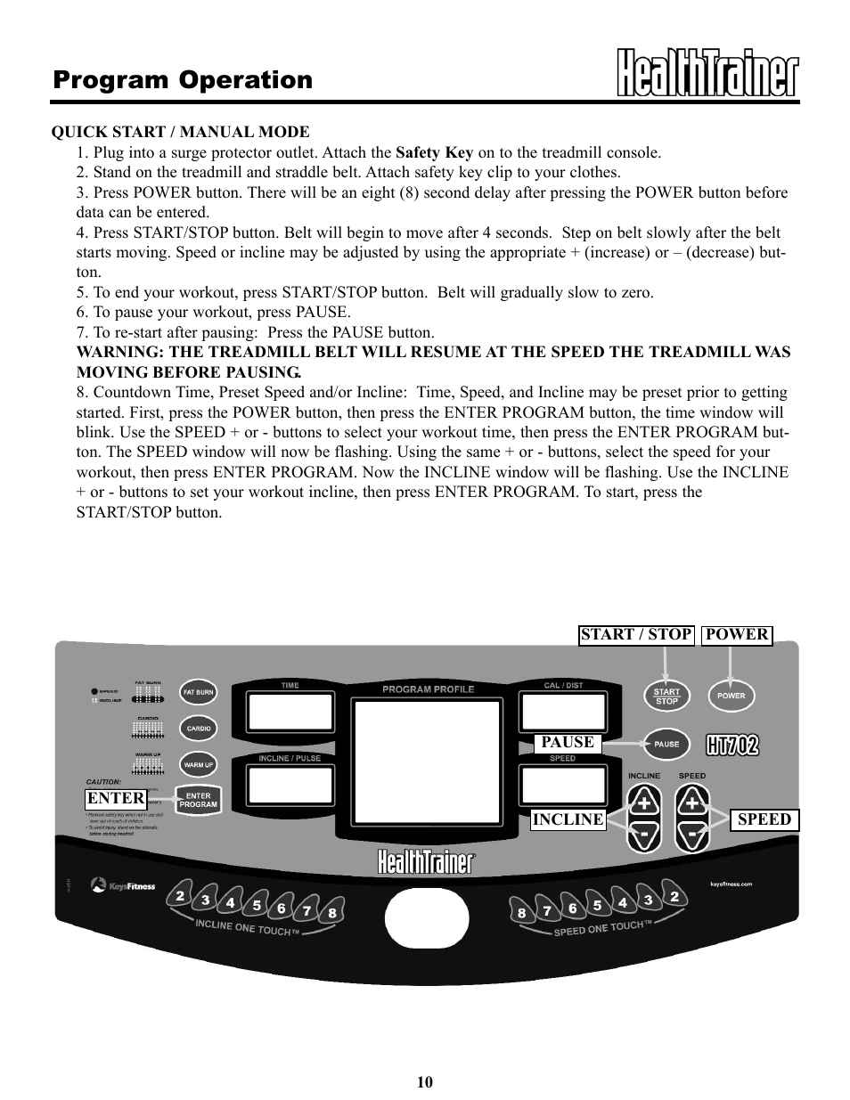 Program operation | Keys Fitness Health Trainer 702t HT702t User Manual | Page 10 / 25