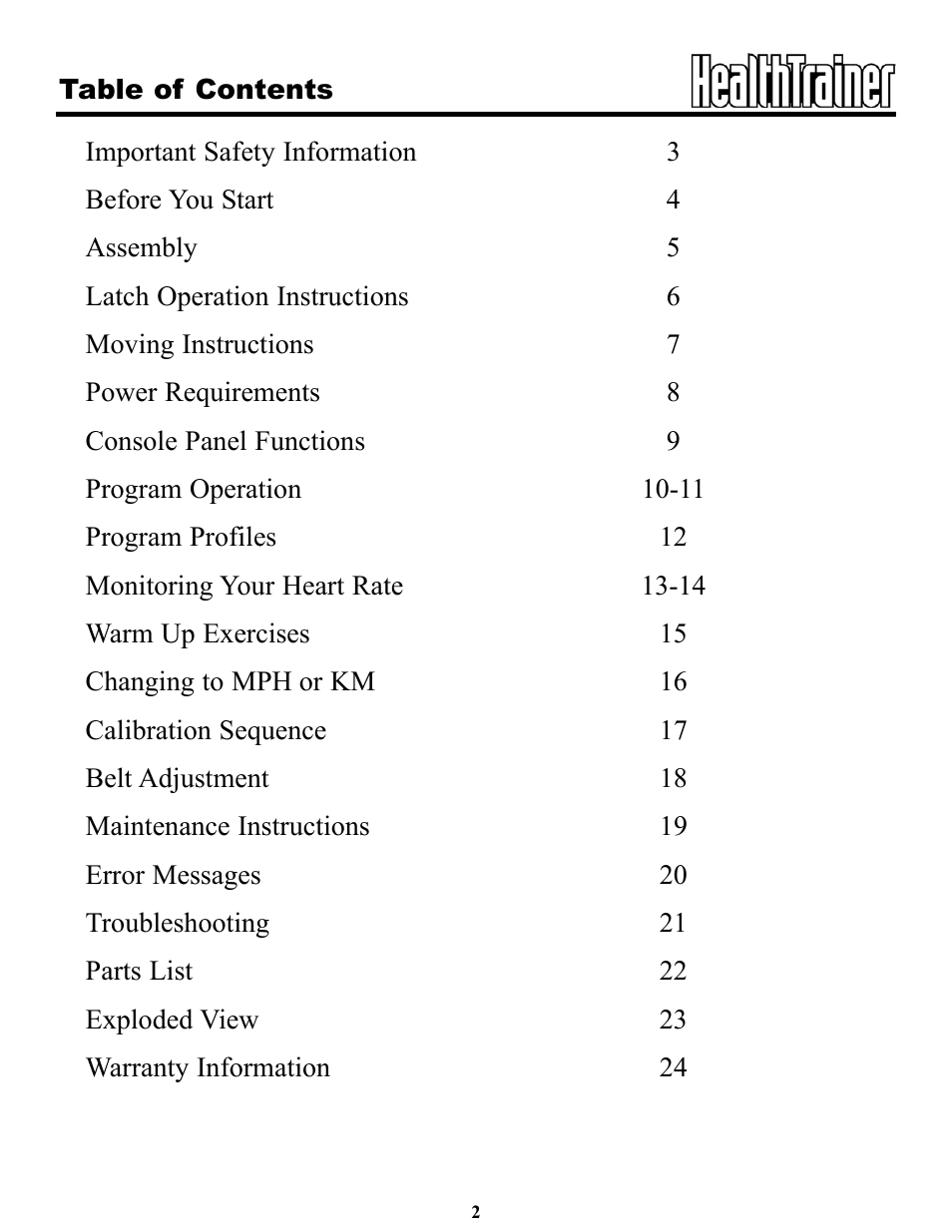 Keys Fitness Health Trainer 702t HT702t User Manual | Page 2 / 25