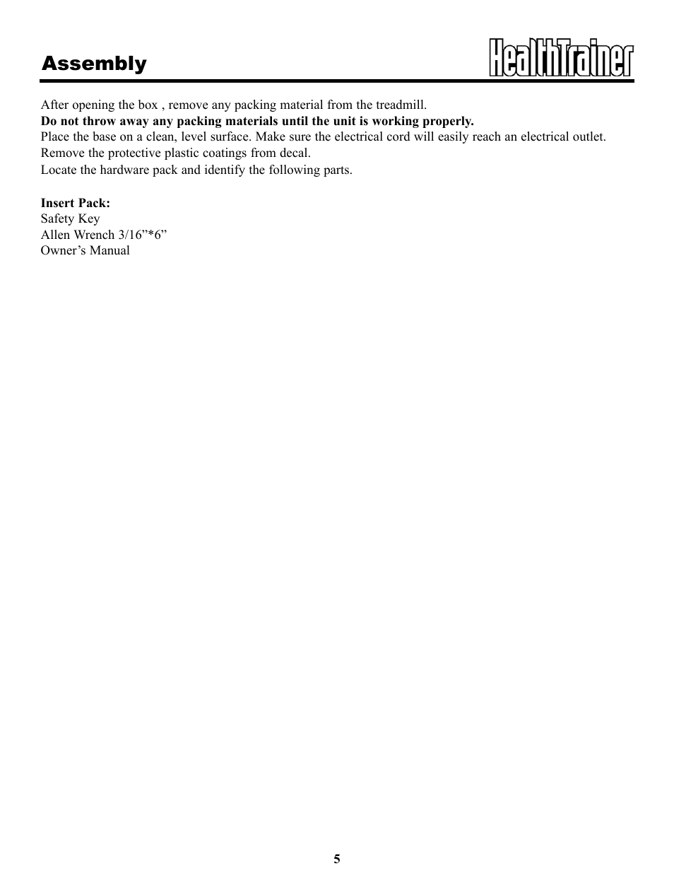 Assembly | Keys Fitness Health Trainer 702t HT702t User Manual | Page 5 / 25