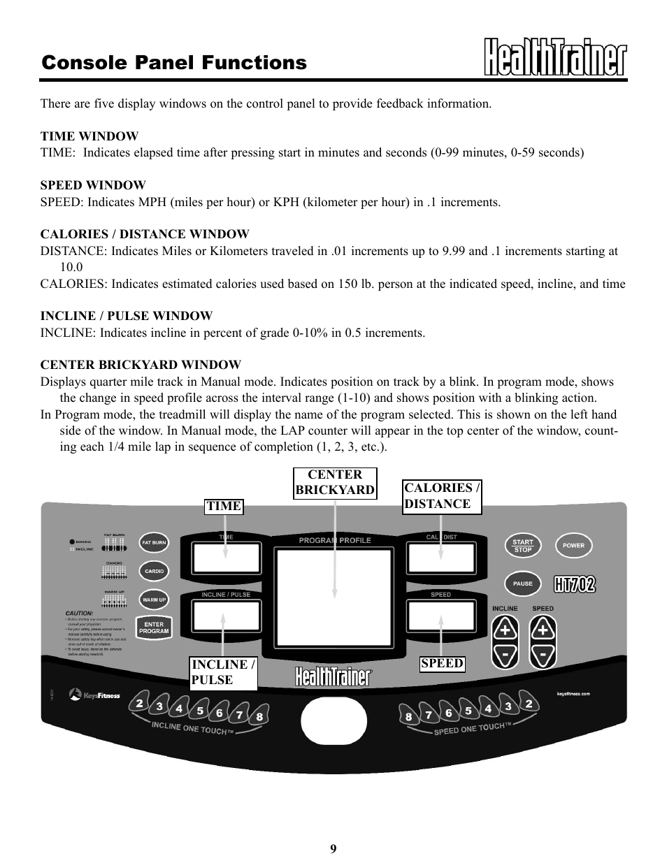 Console panel functions | Keys Fitness Health Trainer 702t HT702t User Manual | Page 9 / 25