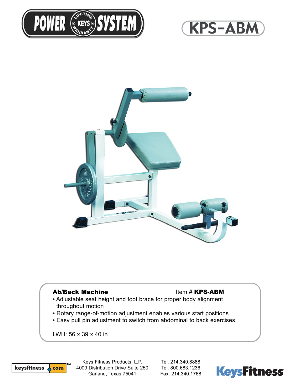Keys Fitness KPS-ABM User Manual | 1 page