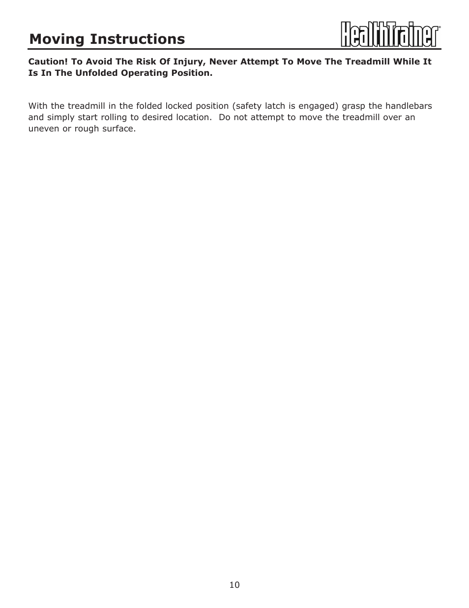 Moving instructions | Keys Fitness HT-740T User Manual | Page 10 / 35