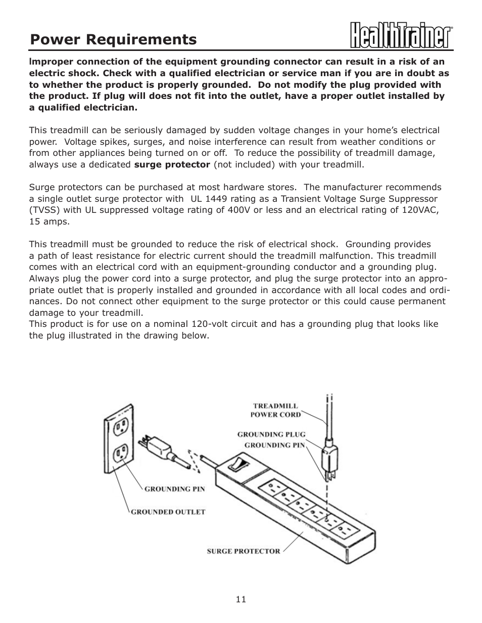 Power requirements | Keys Fitness HT-740T User Manual | Page 11 / 35