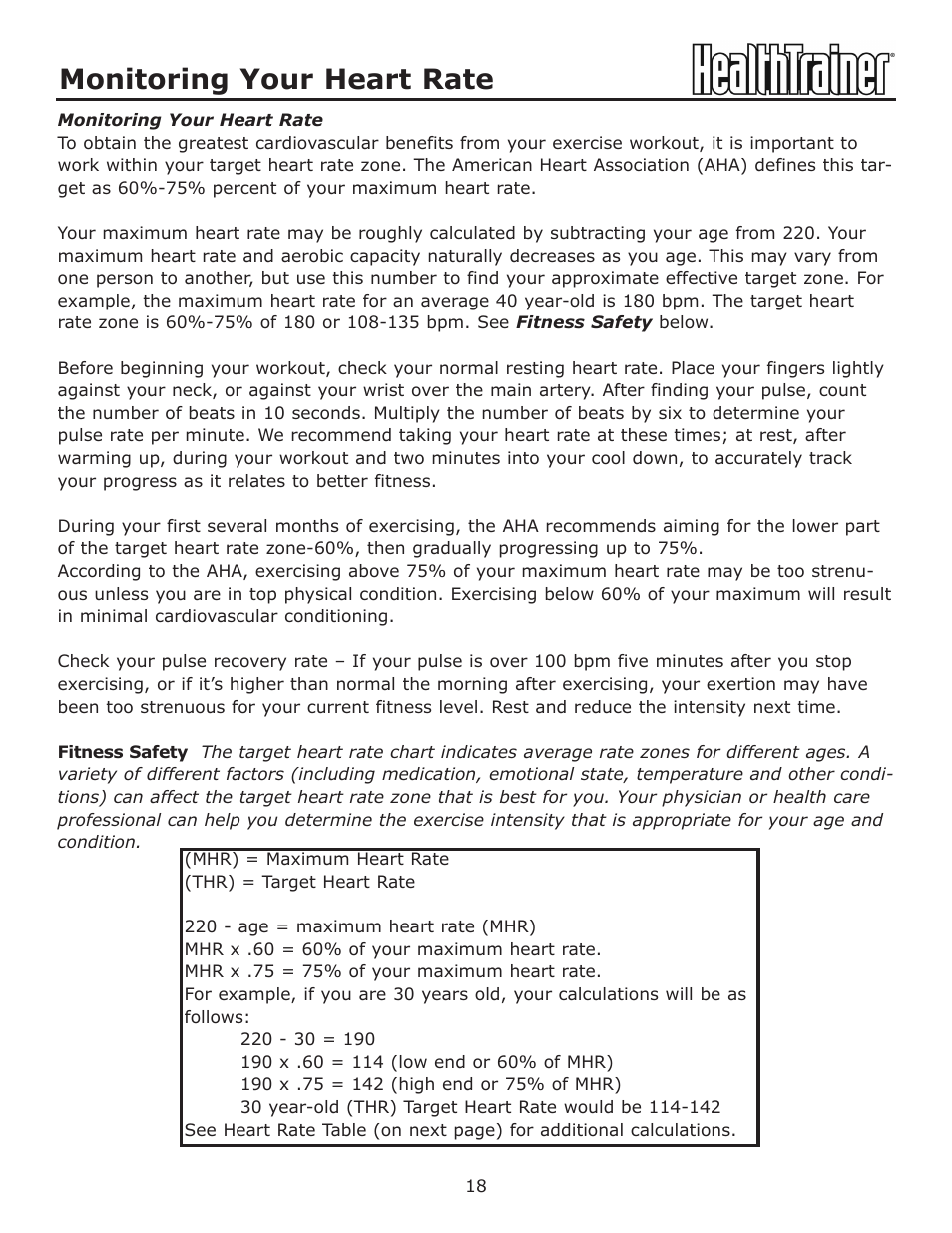 Monitoring your heart rate | Keys Fitness HT-740T User Manual | Page 18 / 35